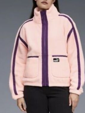 PUMA ZIP UP FLEECE JACKET MEDIUM CORAL PURPLE